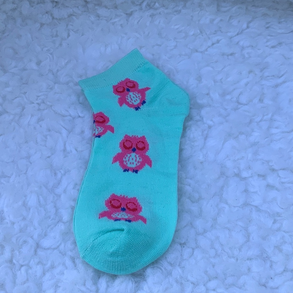 Aqua Ankle Socks with Pink Owl (NEW)